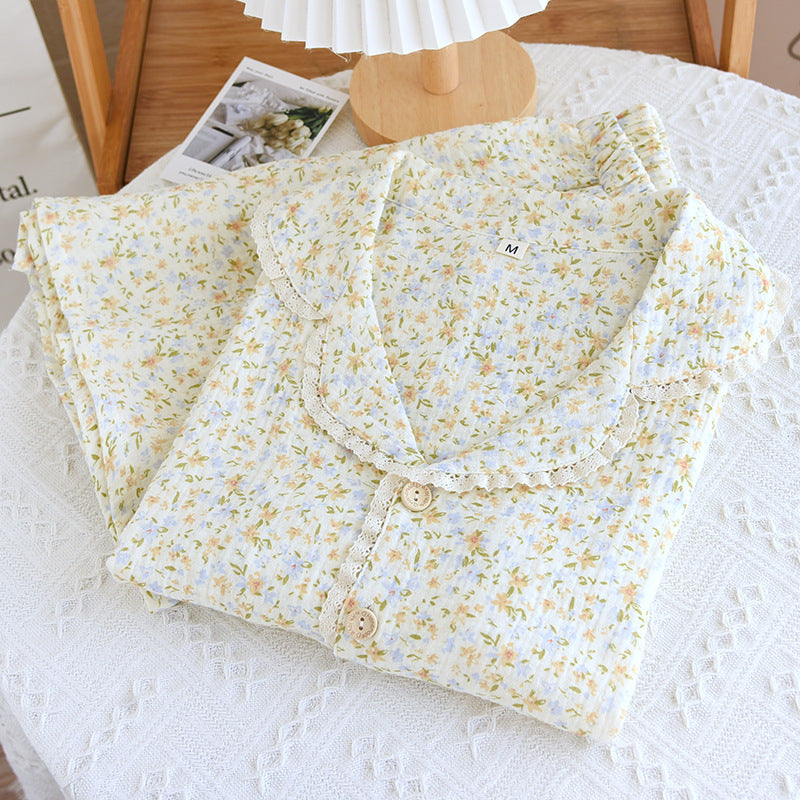 Sweet Floral Short-sleeved Shorts Cotton Pajamas