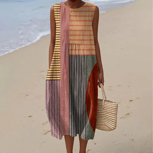 3D Digital Printing Pattern Sleeveless Round-neck Long-sleeved Dress