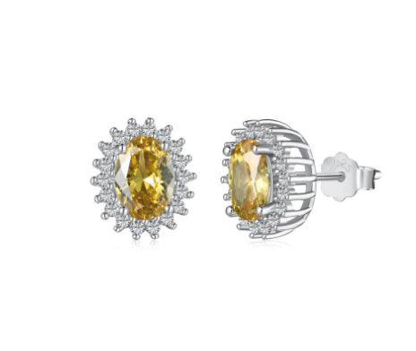 S925 Sterling Silver 5A Zircon Colored Gems Full Diamond Oval