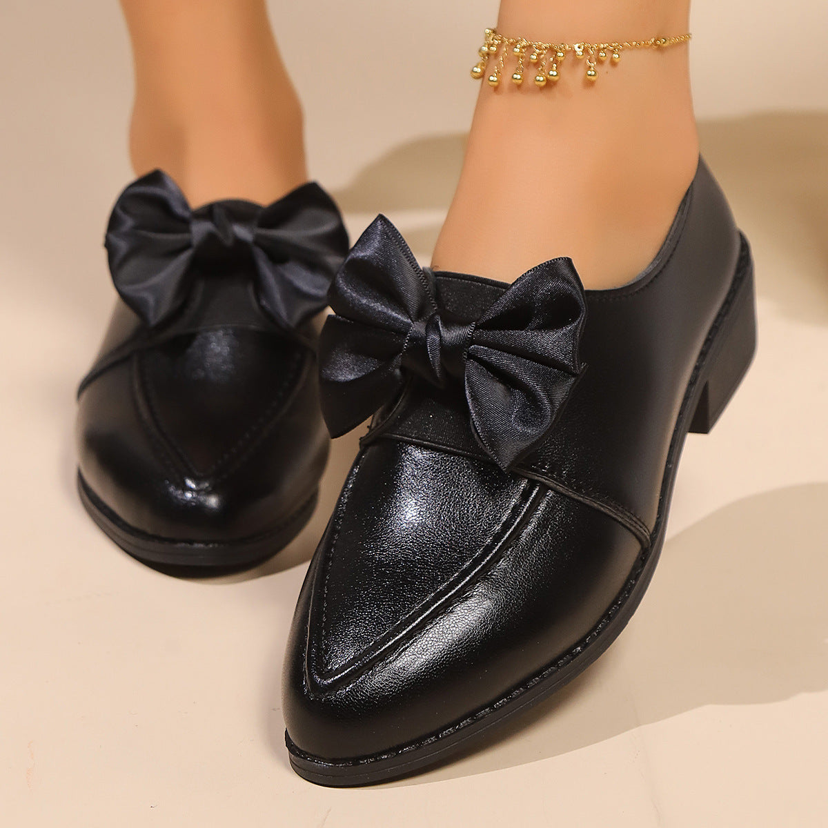 Women's British-style Simple Leather Shoes With Bow