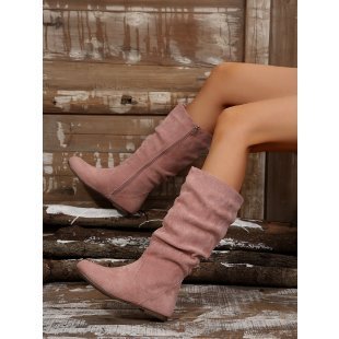 Plus Size Women's Side Zipper Pleated Pile Style Boots