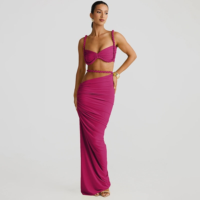 Backless Halter Suspender Sheath Skirt Two-piece Suit