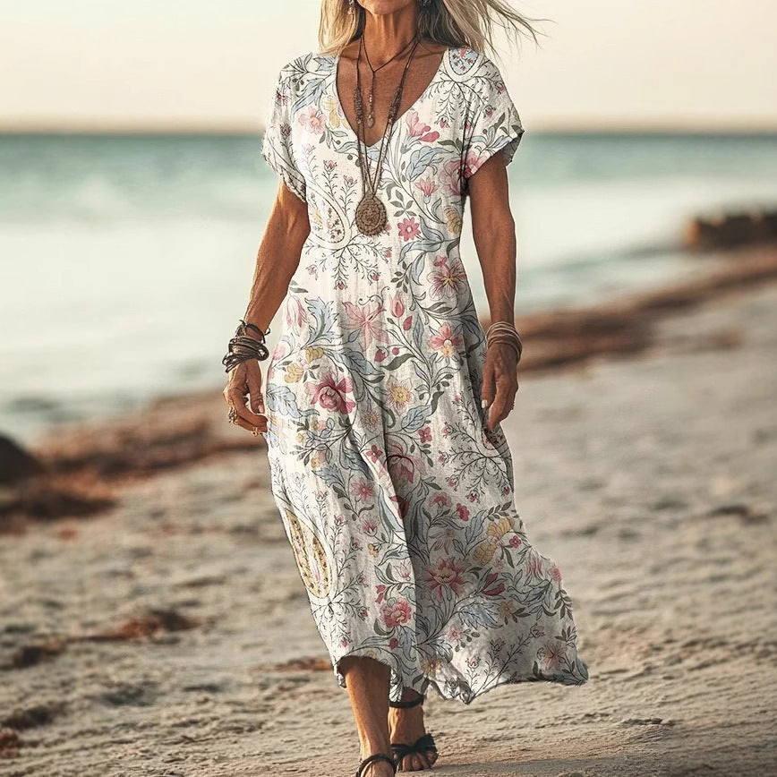 Creative Flower New V-neck Short Sleeve Dress