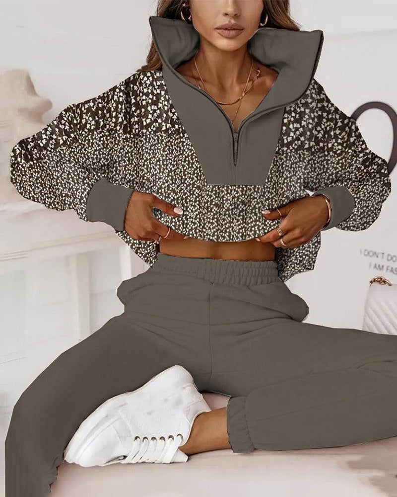 Zipper Small Polka Dot Stitching Suit