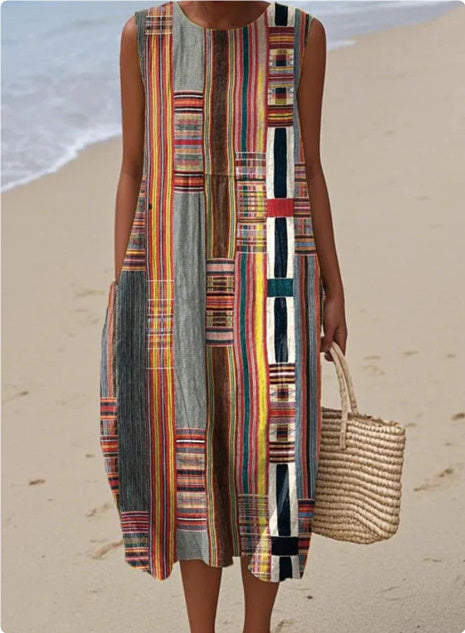 3D Digital Printing Pattern Sleeveless Round-neck Long-sleeved Dress