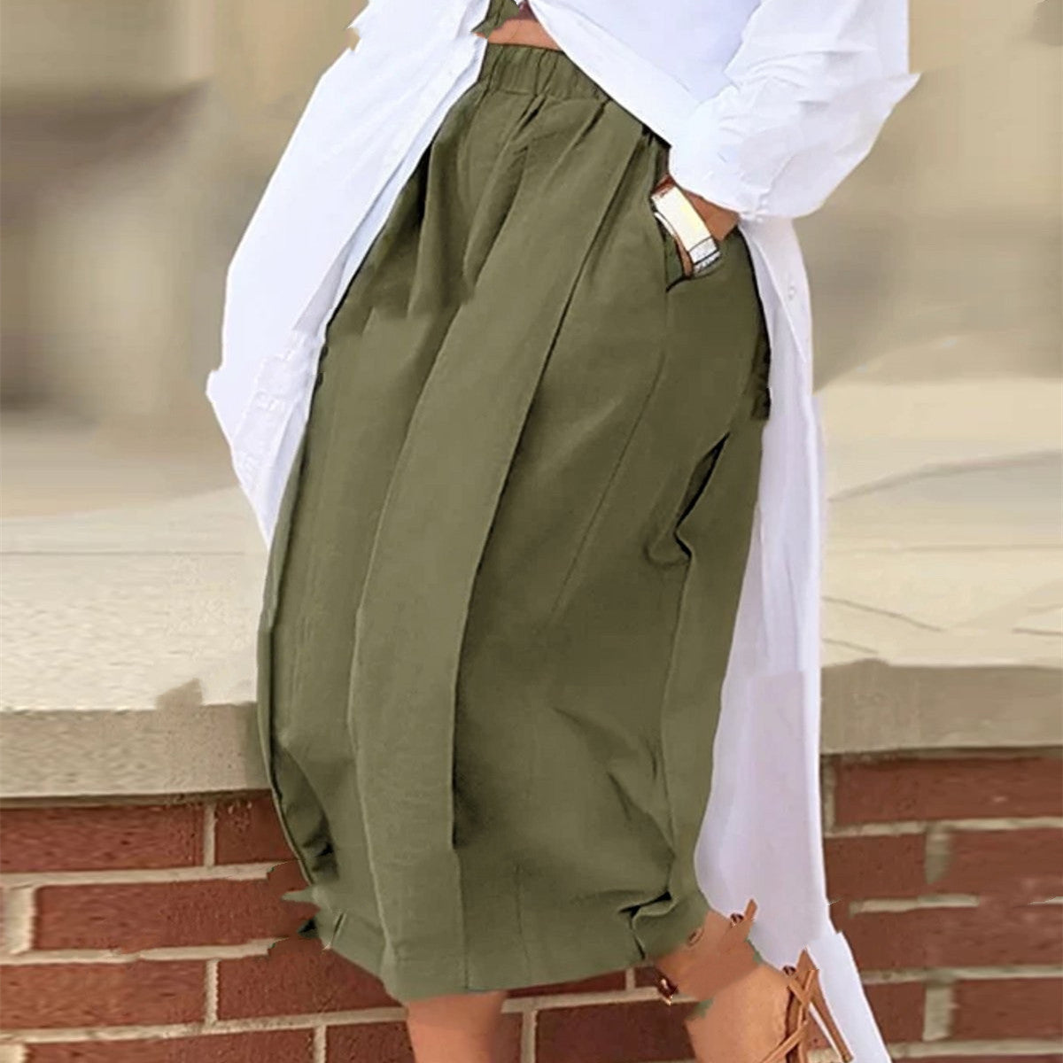 Cross-border European And American Amazon Foreign Trade New Solid Color Loose Comfort And Casual Elastic Waistband Slimming Cropped Wide-leg Pants For Women