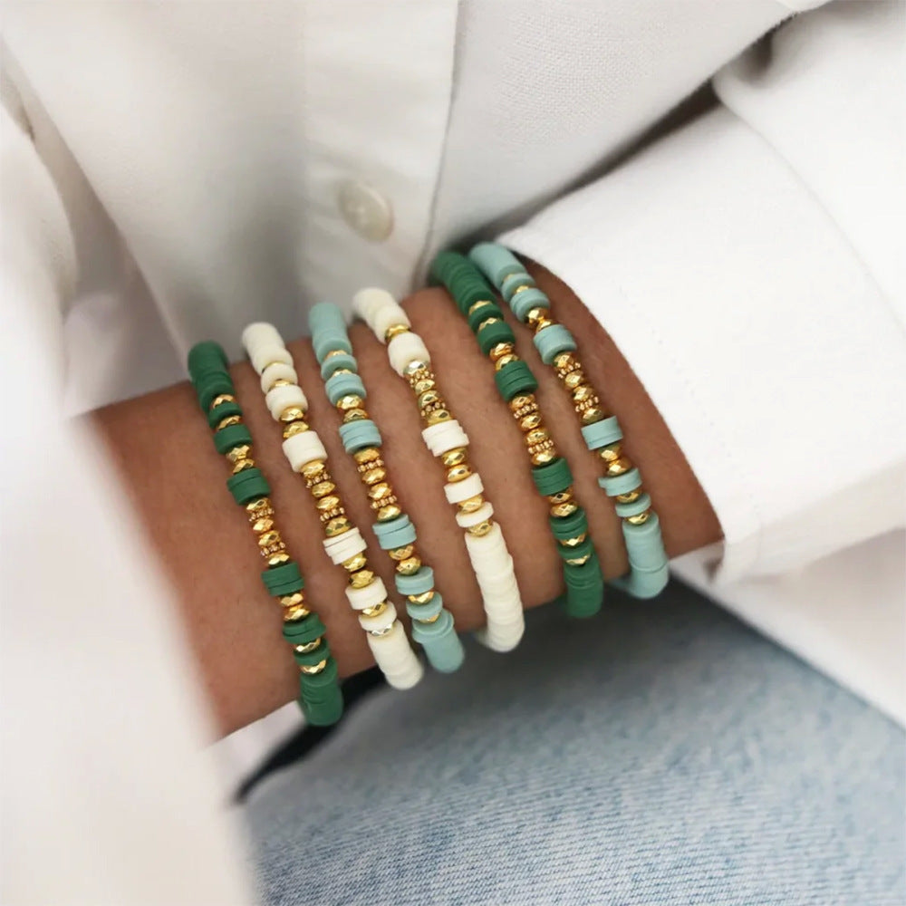 Holiday Beach Style Bracelet Female Color Polymer Clay Beaded Elastic String Bracelet