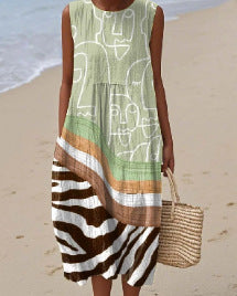 3D Digital Printing Pattern Sleeveless Round-neck Long-sleeved Dress