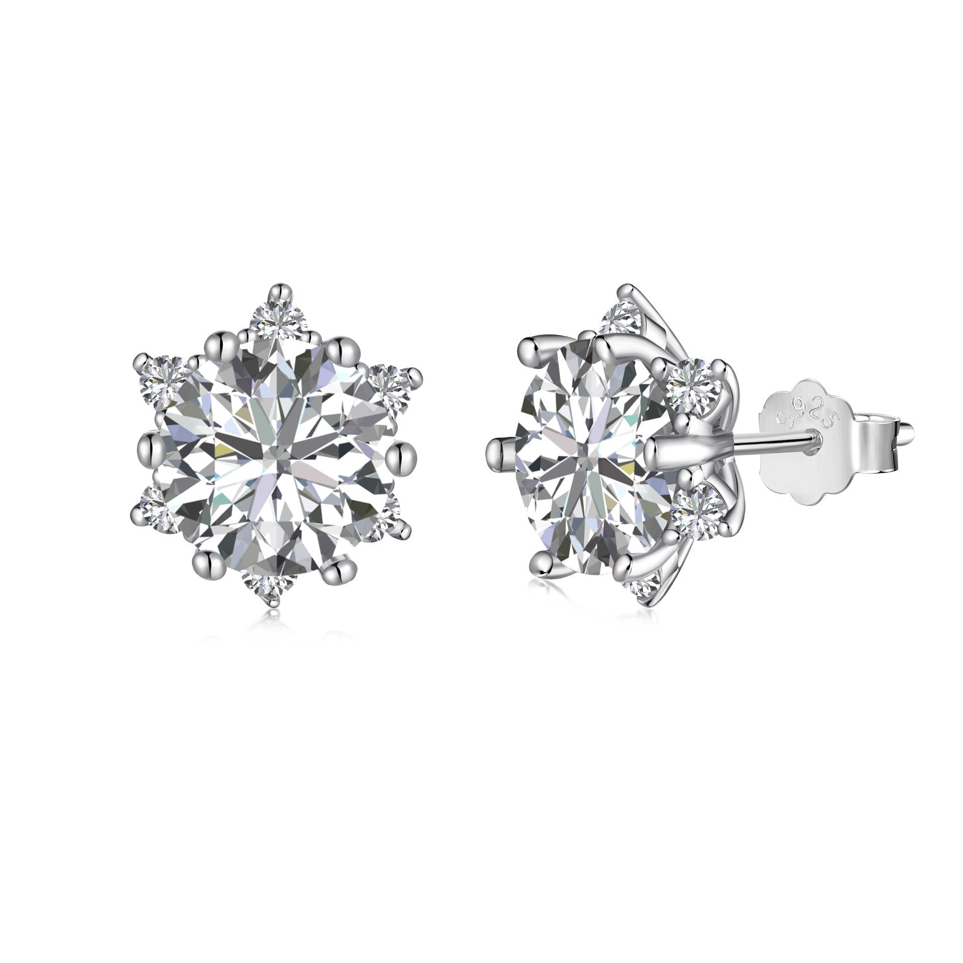 Set S925 Sterling Silver Ornament Snowflake Zircon Ring Light Luxury Clavicle Chain  Earrings