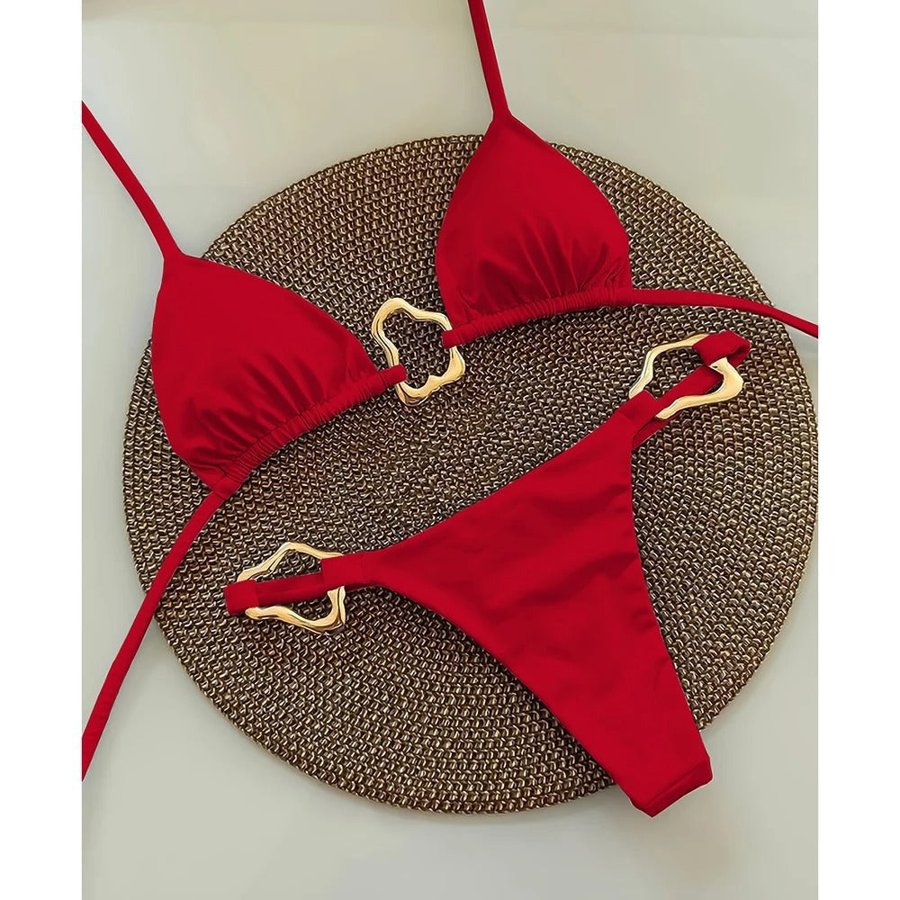 Ladies New Swimsuit Solid Color Hollow Suit