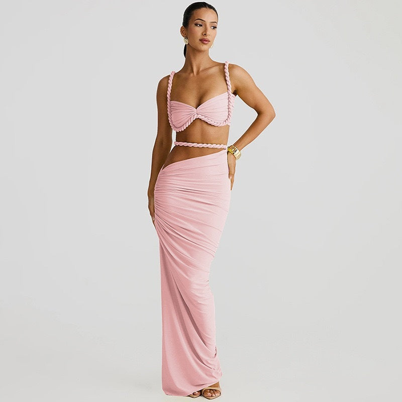 Backless Halter Suspender Sheath Skirt Two-piece Suit