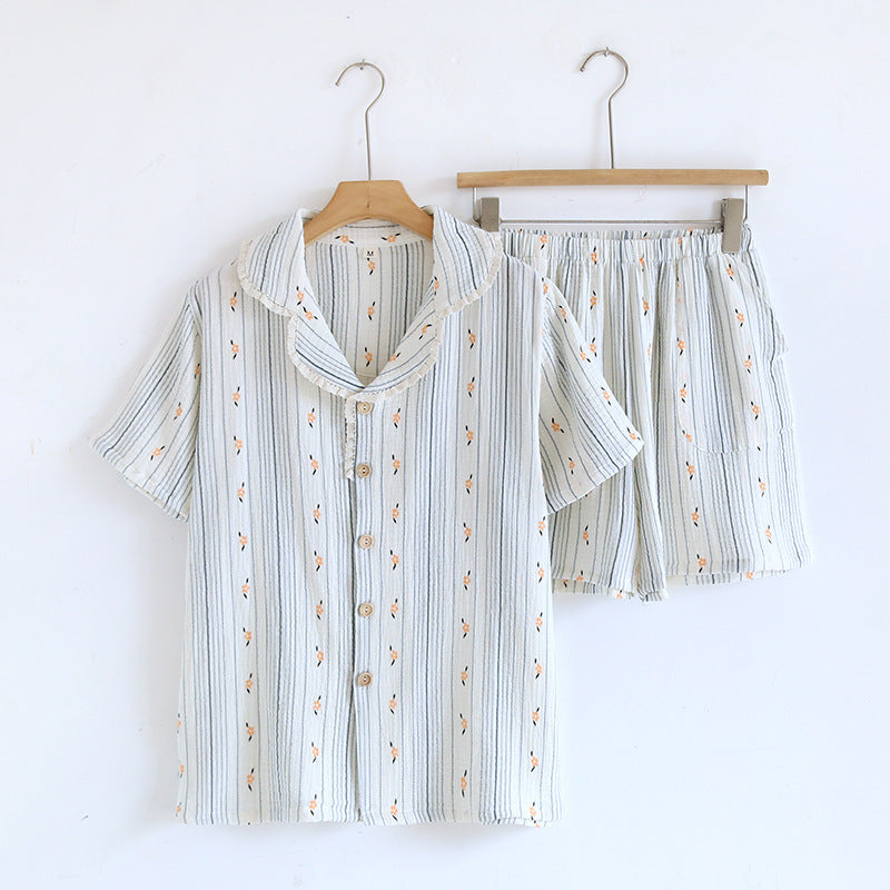 Sweet Floral Short-sleeved Shorts Cotton Pajamas