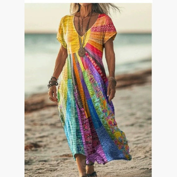 Creative Flower New V-neck Short Sleeve Dress
