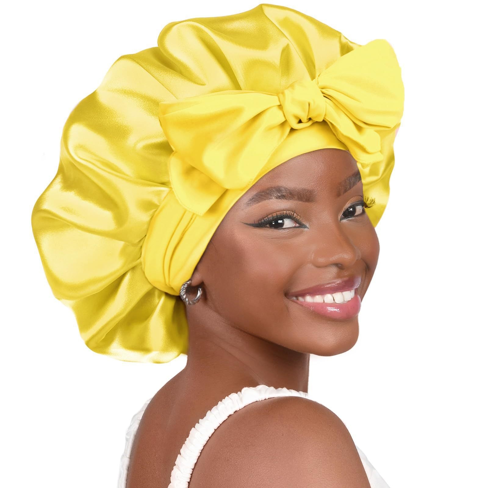 Double-layer Ribbon Round Cap Bow Hair Care Wide-brimmed Hat