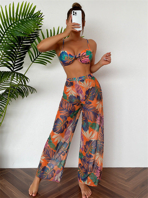 Women's Buckle Tube Top Split Swimsuit Suit