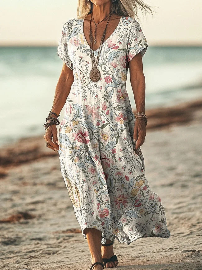 Creative Flower New V-neck Short Sleeve Dress