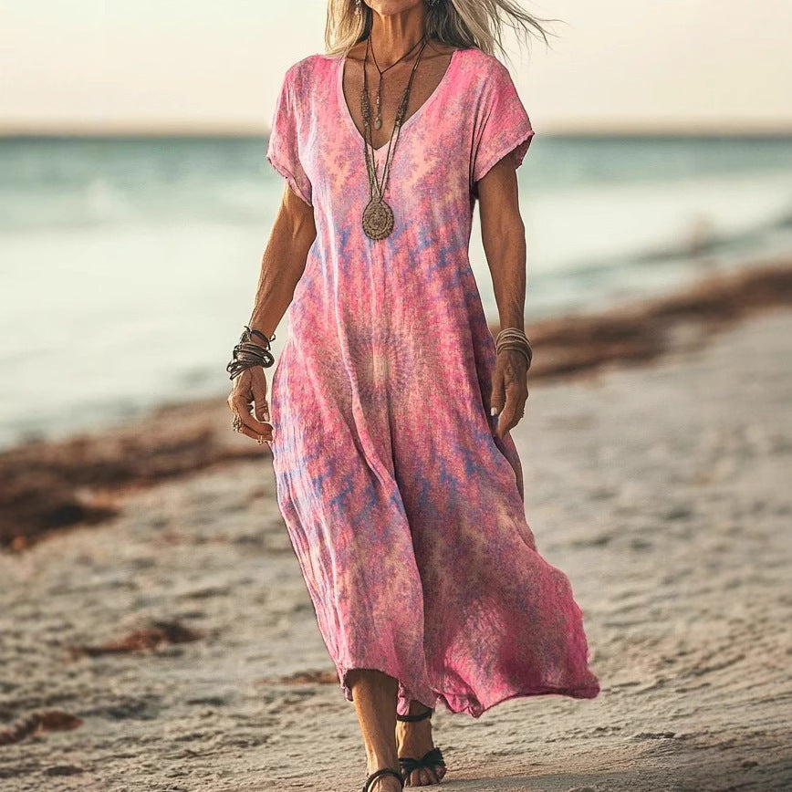 Creative Flower New V-neck Short Sleeve Dress