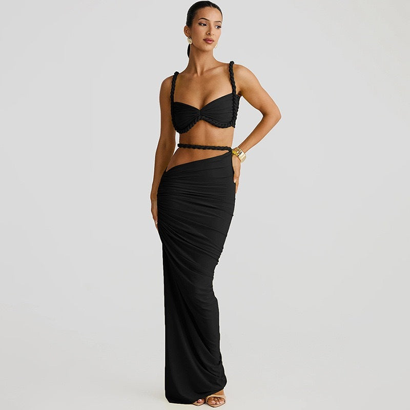 Backless Halter Suspender Sheath Skirt Two-piece Suit
