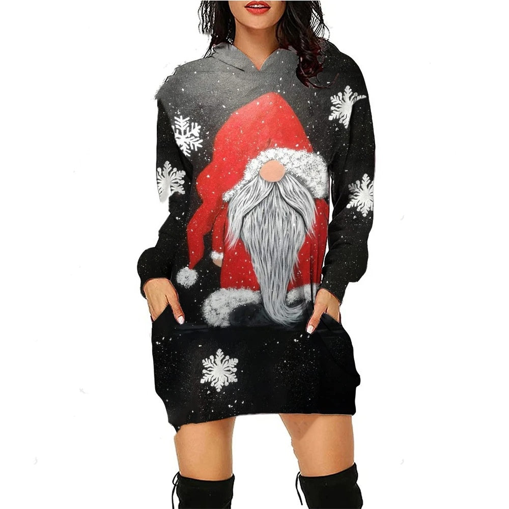 Santa Claus Pullover Hooded Sweater Dress