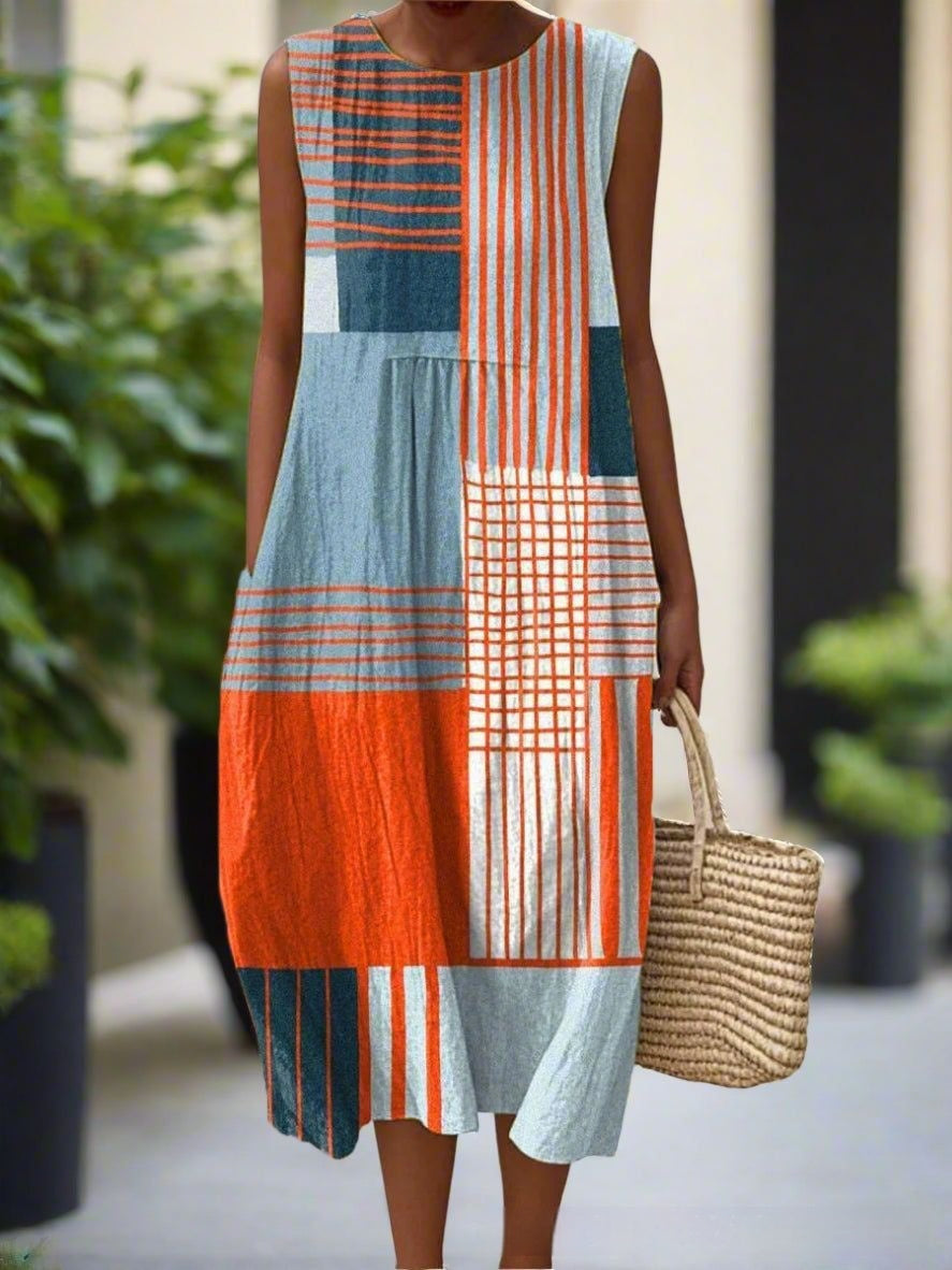 3D Digital Printing Pattern Sleeveless Round-neck Long-sleeved Dress