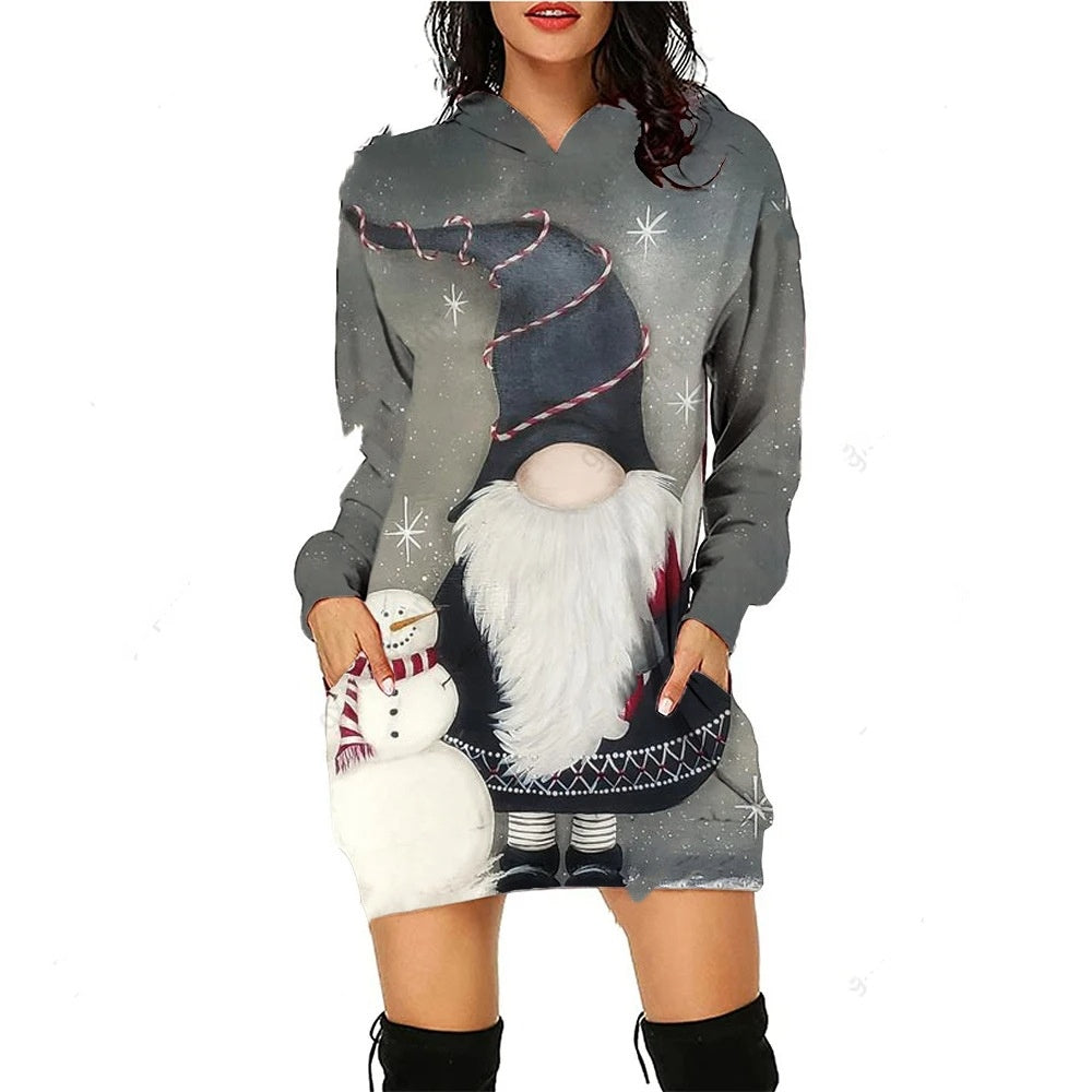 Santa Claus Pullover Hooded Sweater Dress