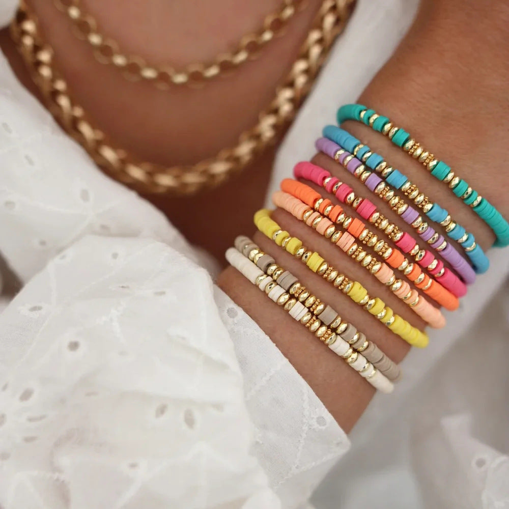 Holiday Beach Style Bracelet Female Color Polymer Clay Beaded Elastic String Bracelet