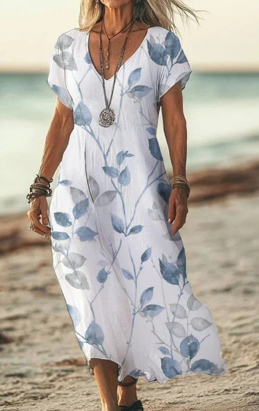 Creative Flower New V-neck Short Sleeve Dress
