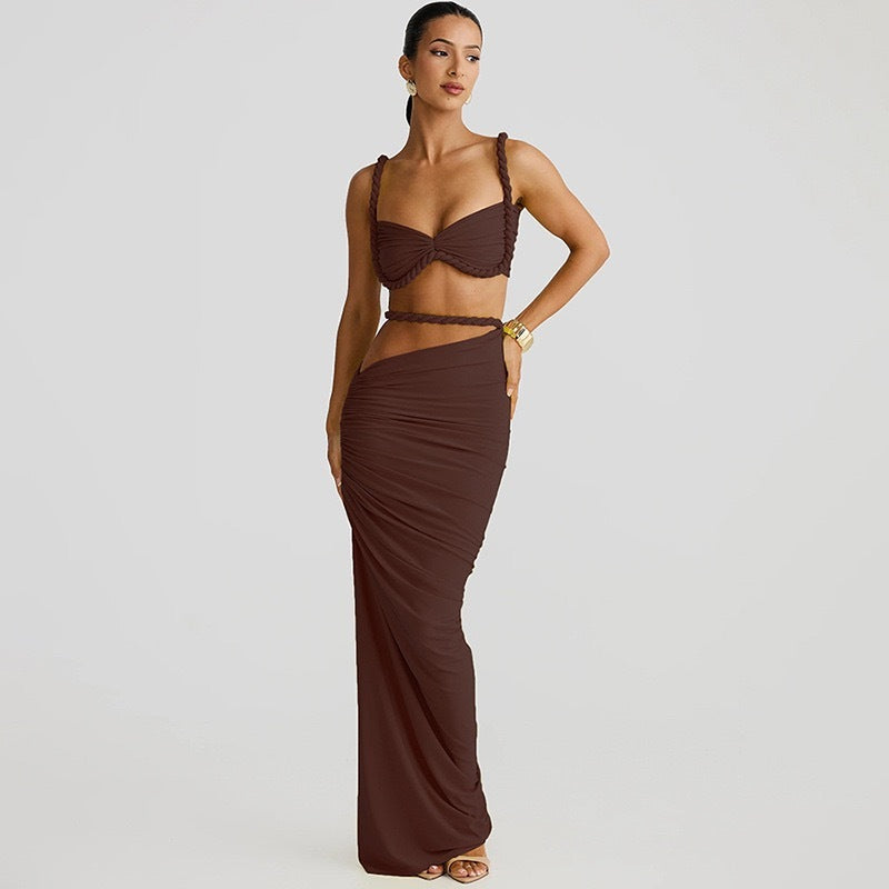 Backless Halter Suspender Sheath Skirt Two-piece Suit
