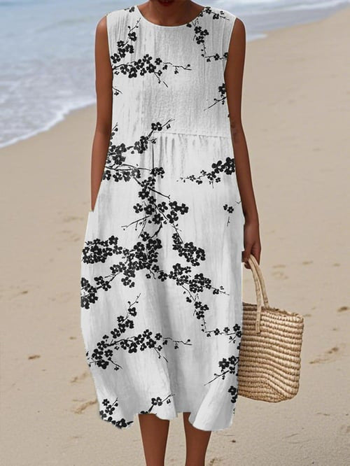 3D Digital Printing Pattern Sleeveless Round-neck Long-sleeved Dress