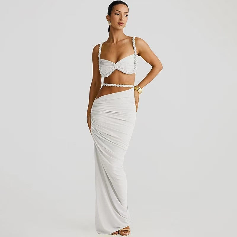 Backless Halter Suspender Sheath Skirt Two-piece Suit