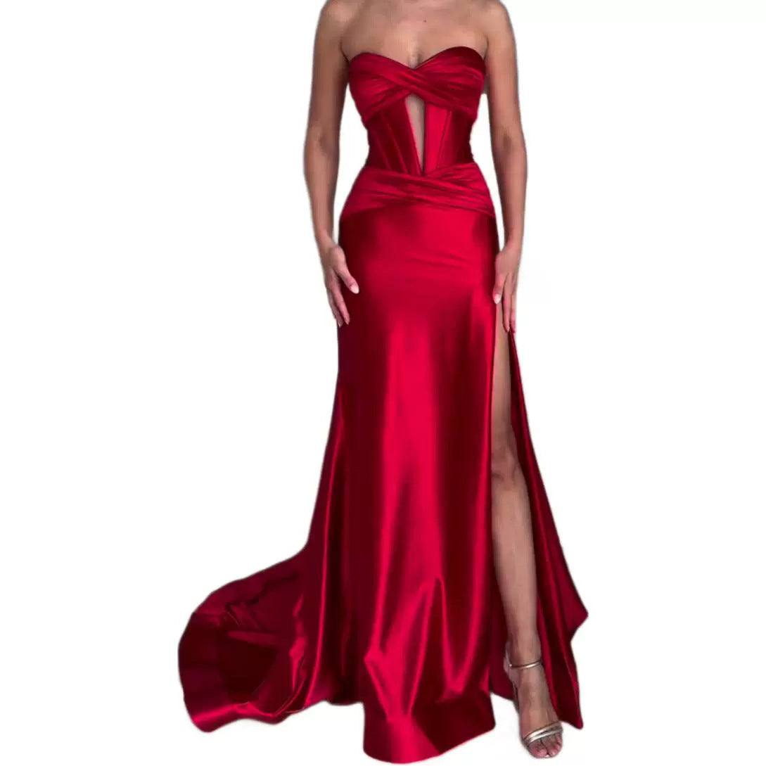Elegant Chest-wrapped Off-neck Long Banquet