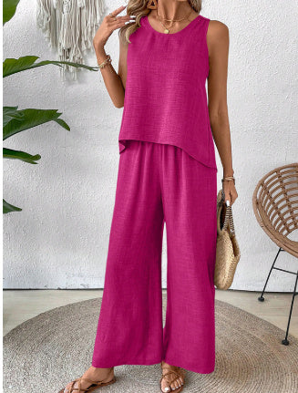 Women's Sleeveless Solid Color Back Hollow Lace Suit