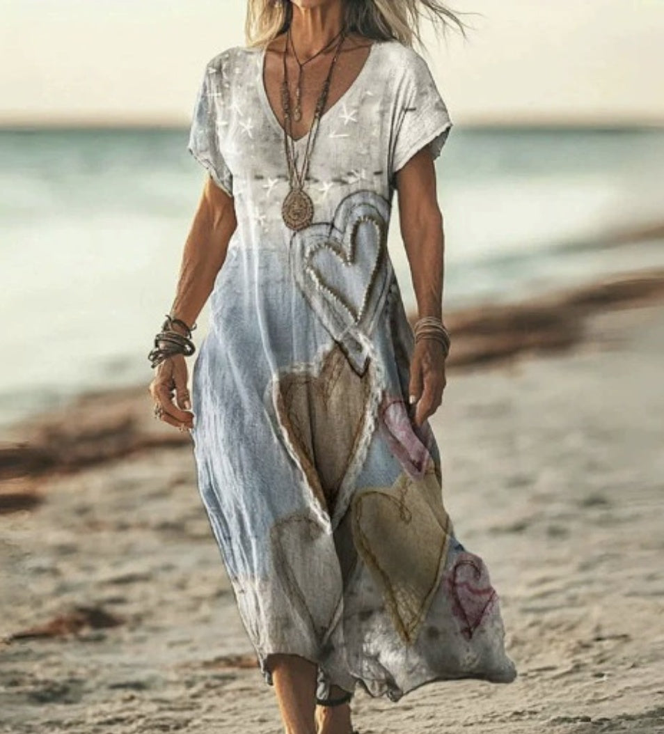 Creative Flower New V-neck Short Sleeve Dress