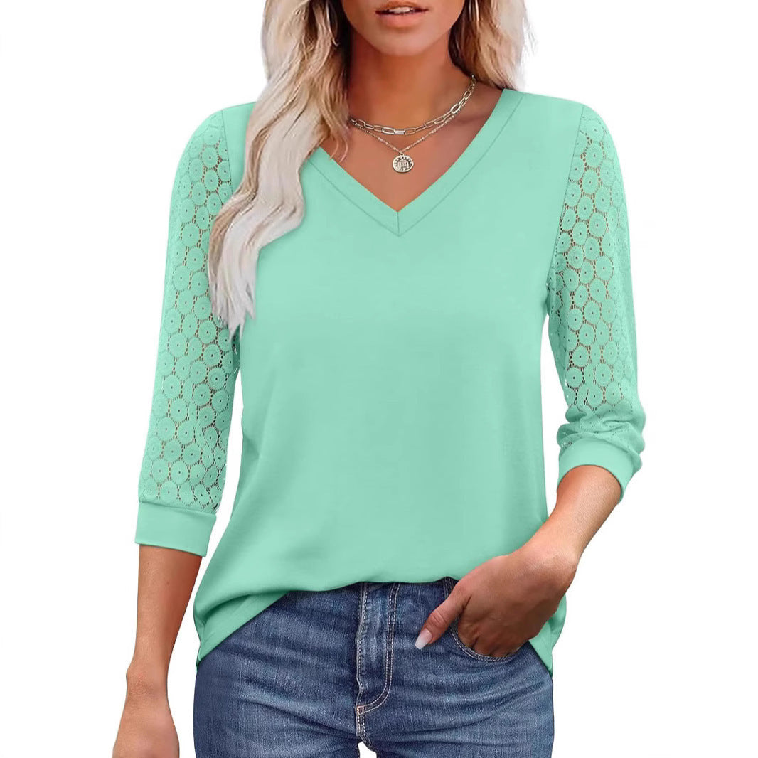Hollow-out Lace Tops Casual Loose