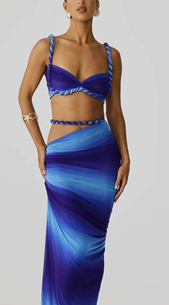 Backless Halter Suspender Sheath Skirt Two-piece Suit