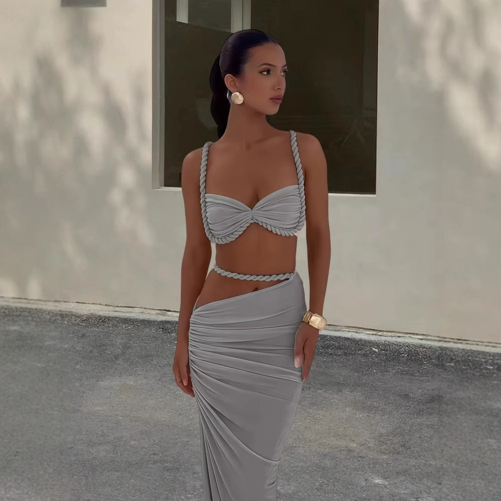 Backless Halter Suspender Sheath Skirt Two-piece Suit