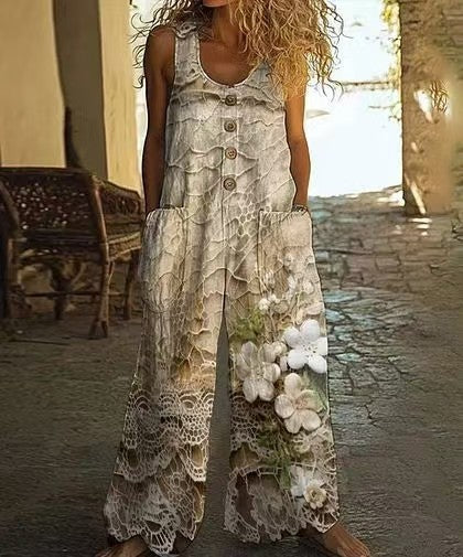 Casual Retro Personalized Printed Jumpsuit