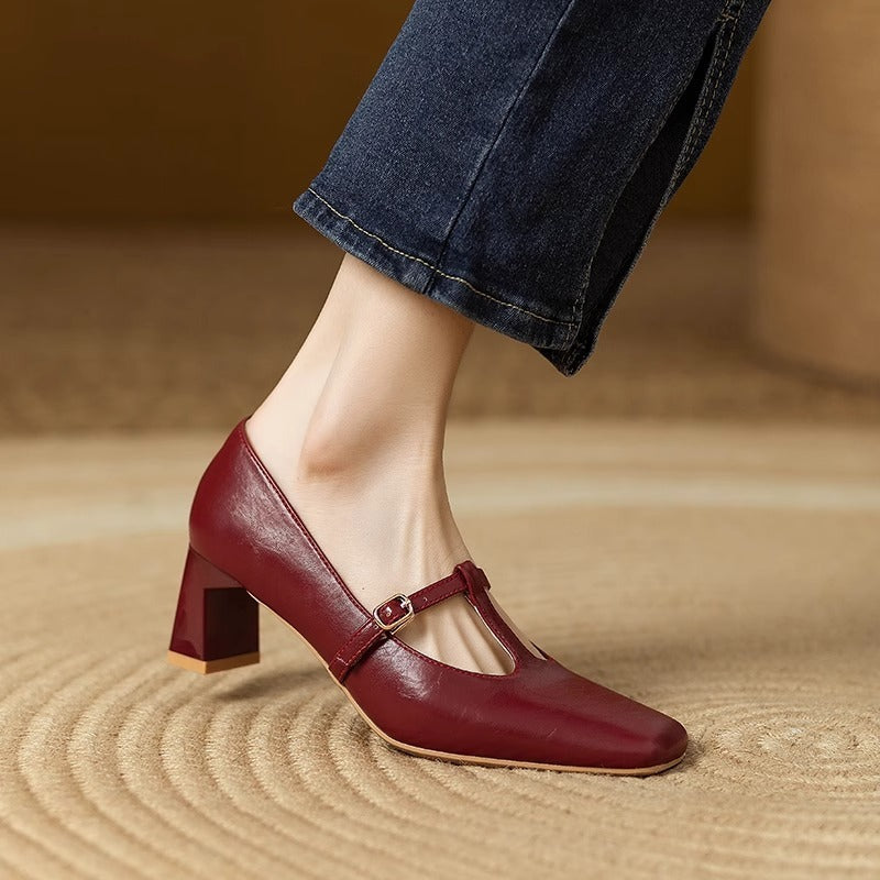 Square Toe Low-cut Chunky Heel Mary Jane Shoes