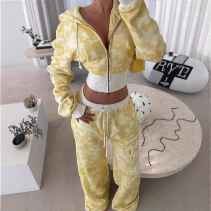 Women's Camouflage Cardigan Long Sleeve Pants Suit