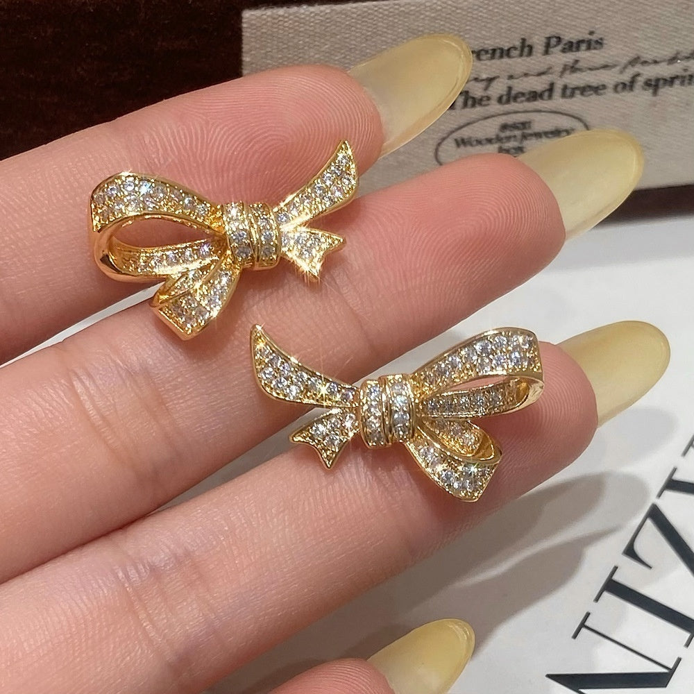 Zircon Niche Design Minimalist Bowknot Temperament Earrings Silver Needle