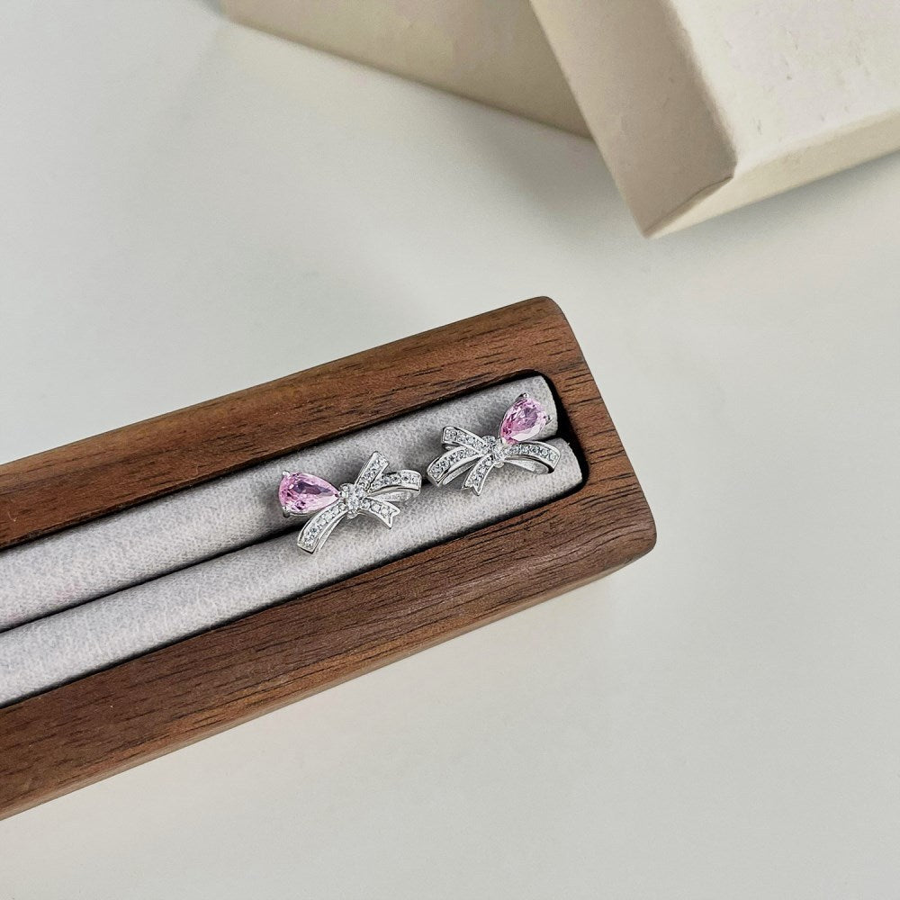 S925 Sterling Silver Butterfly Inlaid Water Drop Pear-shaped Zircon Sweet Earrings