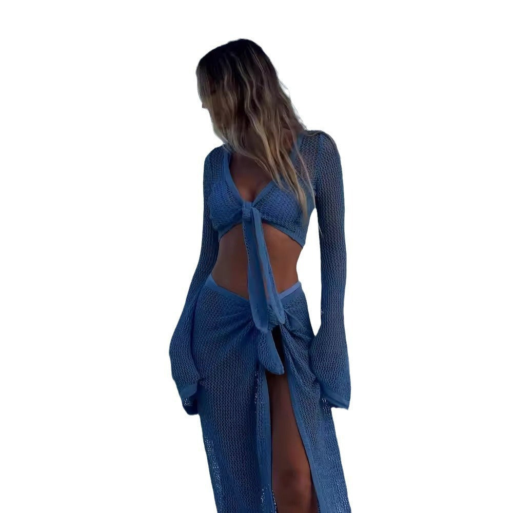 Coat European And American Beach Seaside Sexy Lace-up Skirt Suit