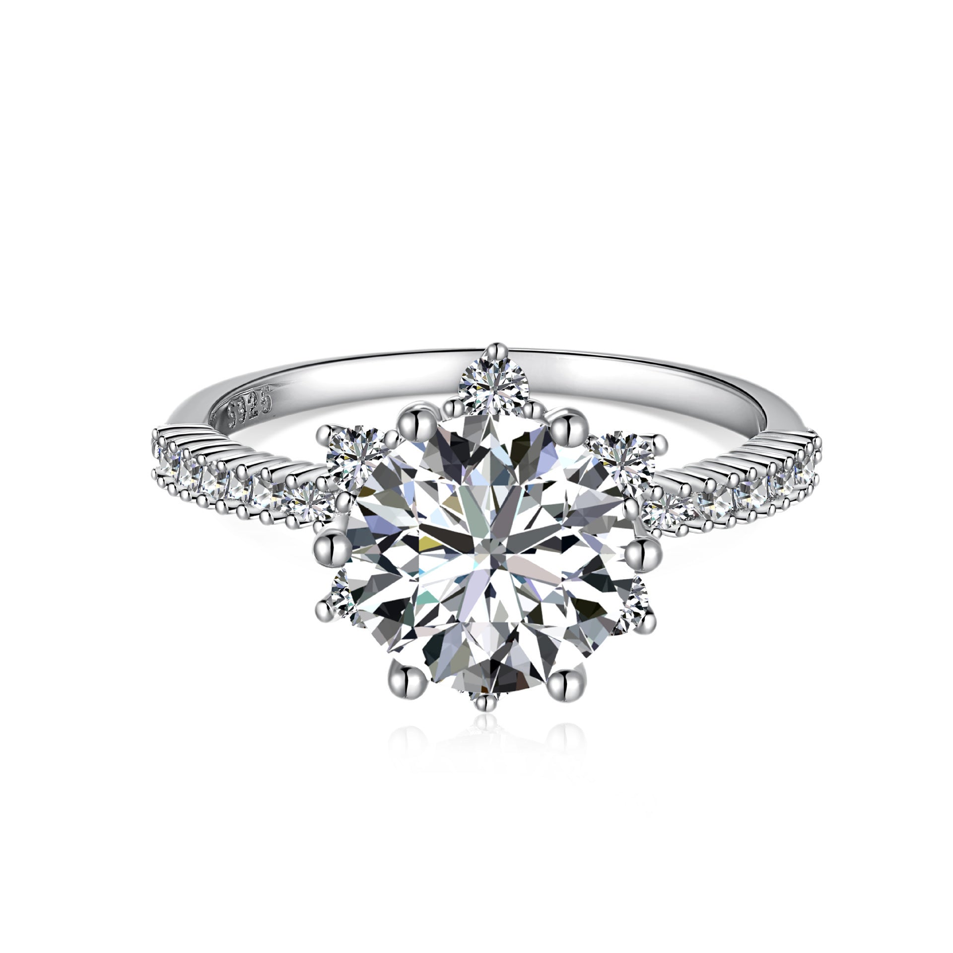 Set S925 Sterling Silver Ornament Snowflake Zircon Ring Light Luxury Clavicle Chain  Earrings