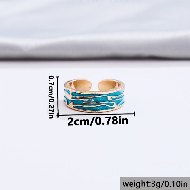 Drop Oil Blue Ocean Open Ring Fashion Women's Bracelet Ring