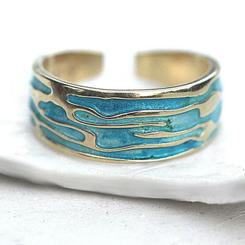 Drop Oil Blue Ocean Open Ring Fashion Women's Bracelet Ring