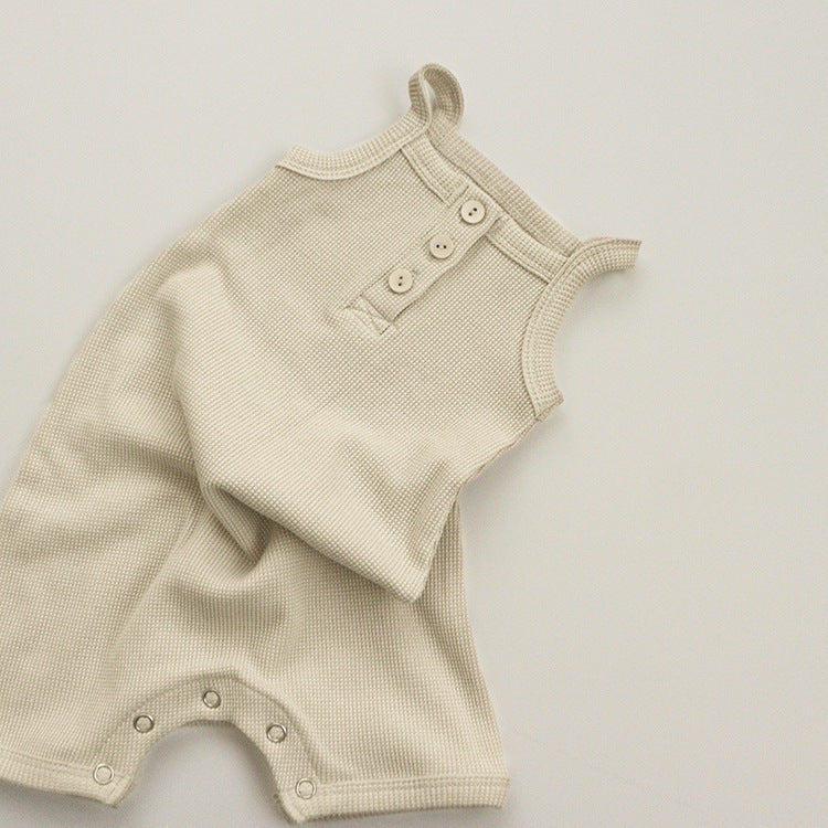 Children's Clothing Summer Simple Cotton Waffle Camisole Baby One-piece Baby Romper Bag Fart Clothing