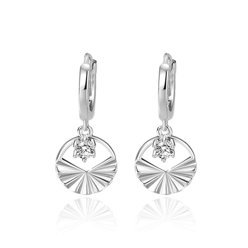 Silver Necklace Earrings Set High-grade Geometric Round Design Jewelry