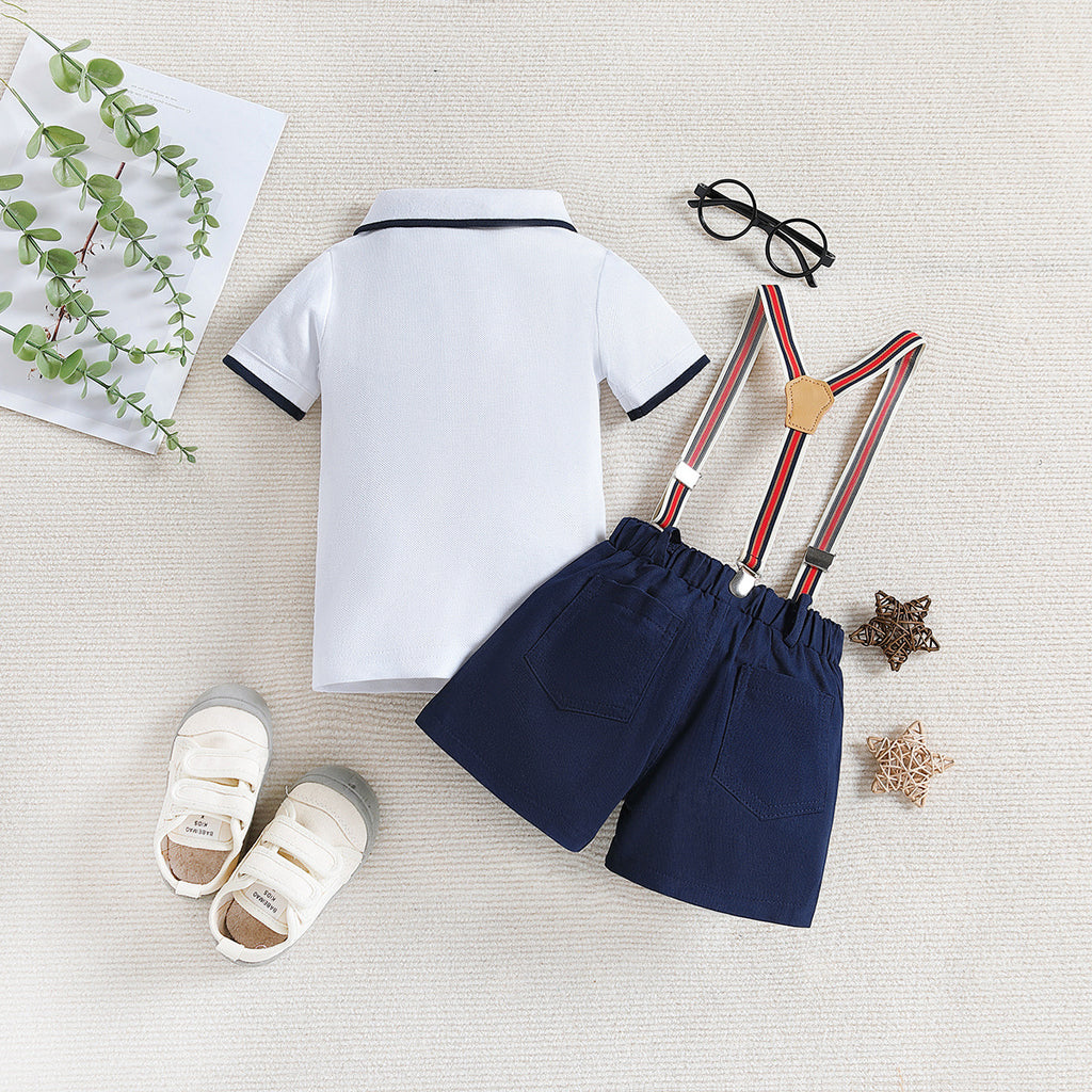 Children's Summer Clothing Polo Collar Top Suspender Shorts