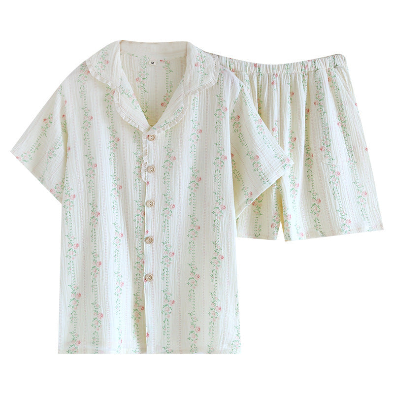 Sweet Floral Short-sleeved Shorts Cotton Pajamas