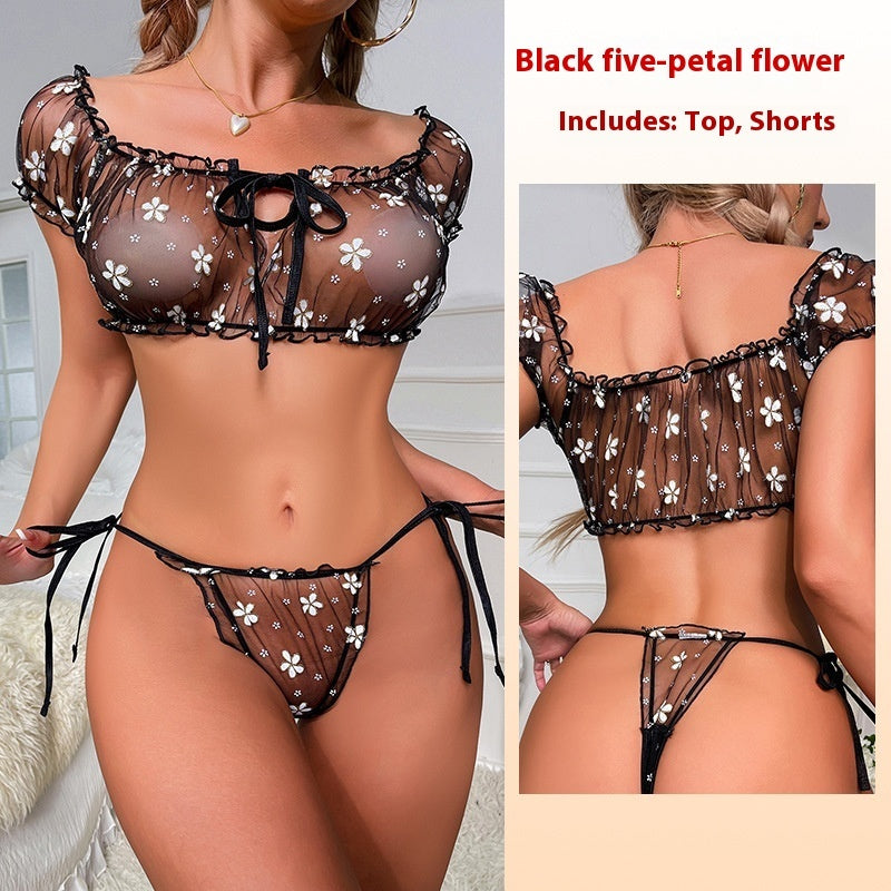 Mesh Petals Underwear Tube Top Panties Set
